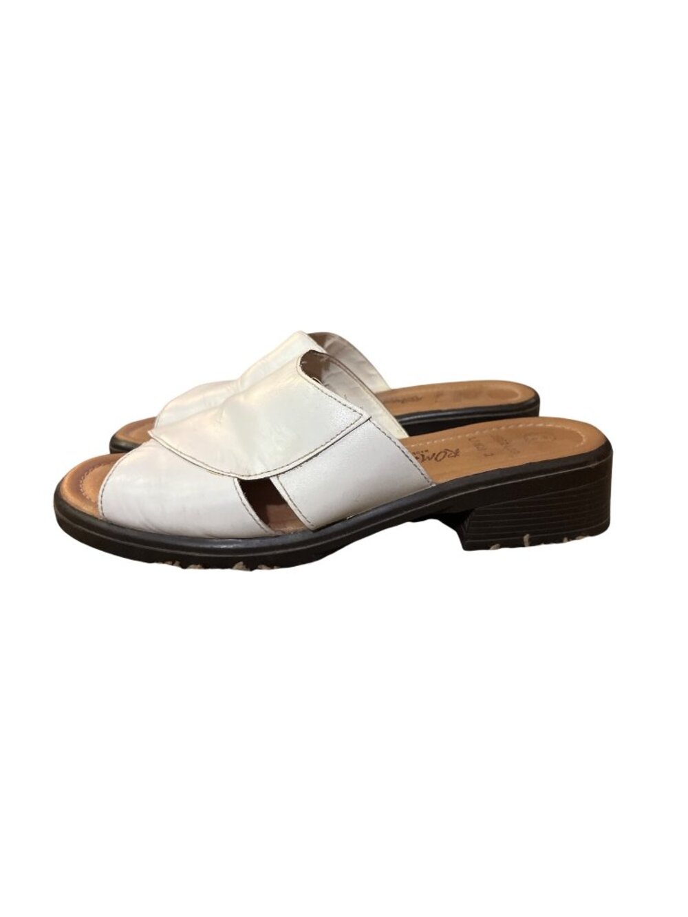 Vintage Romano White Leather Crossover Slide Sandals Block Heel Women's 7 Used